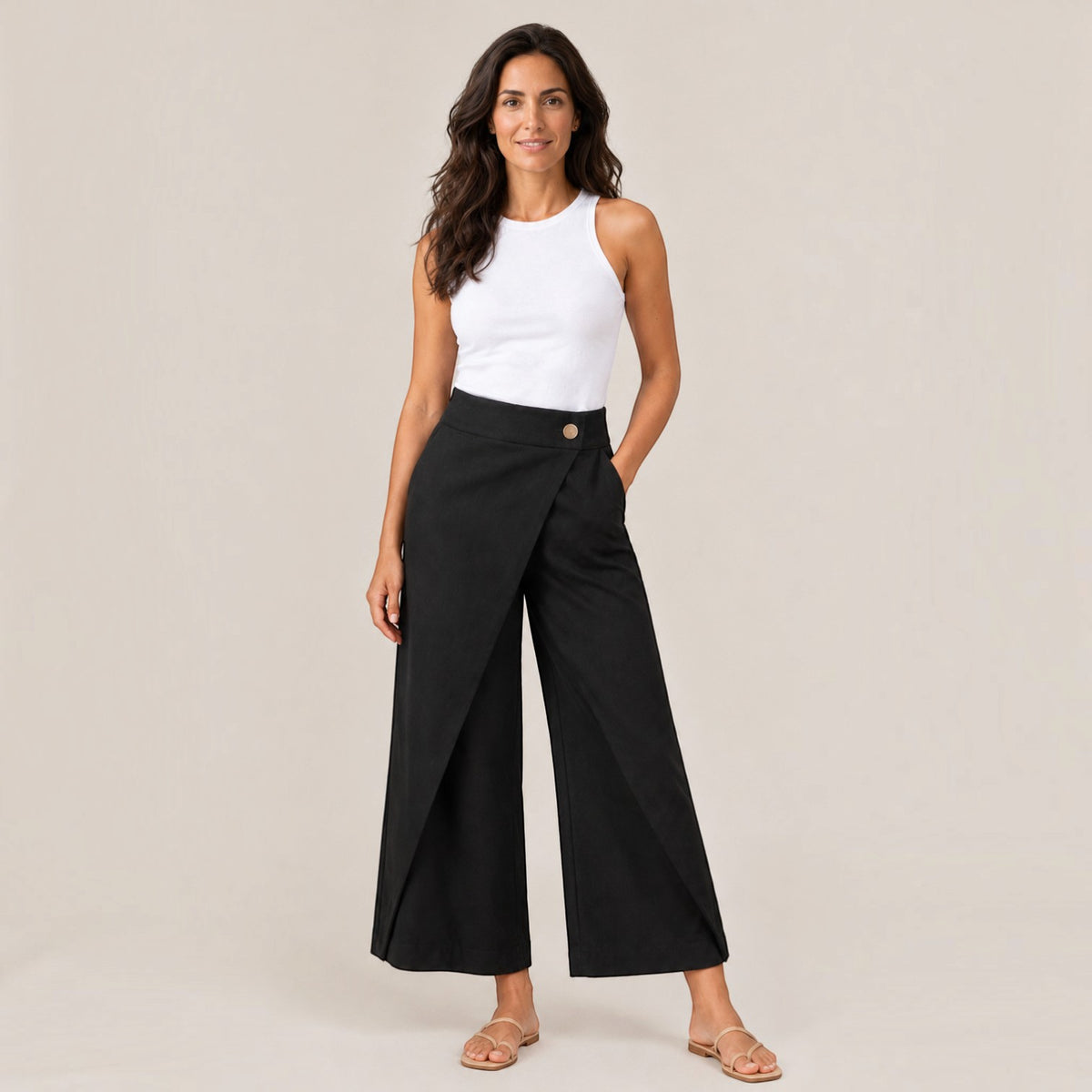 Pantalón Mujer de Algodón Recto con Cintura Elástica