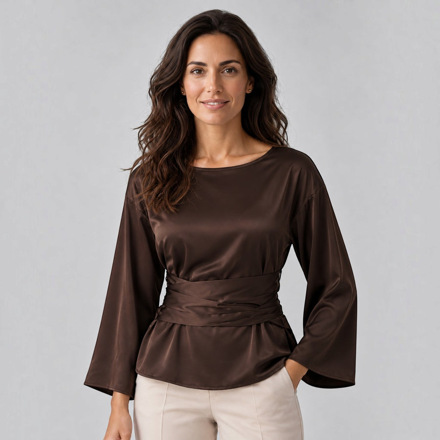 Blusa Mujer Efecto Satén con Cinturón para Noche