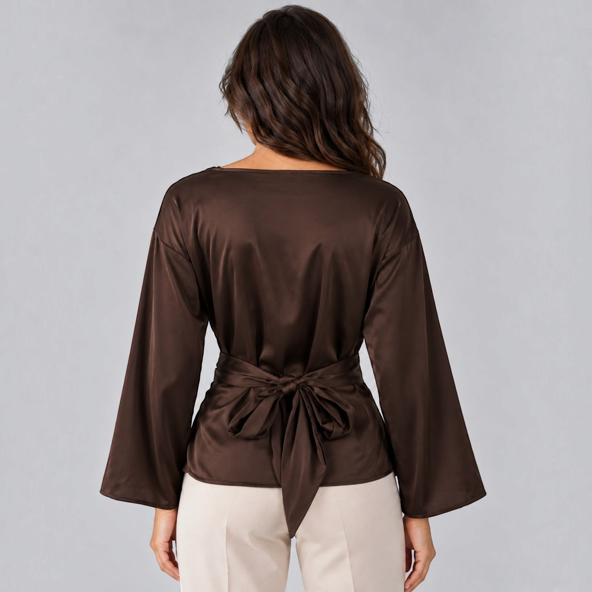 Blusa Mujer Efecto Satén con Cinturón para Noche