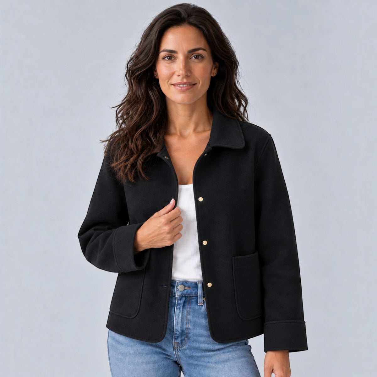 Camisa Chaqueta Mujer con Cuello Solapa y Bolsillos