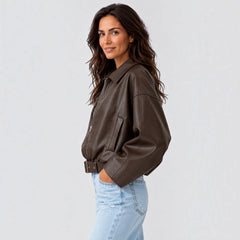 Chaqueta Mujer de Piel Oversize con Cinturón y Mangas Amplias