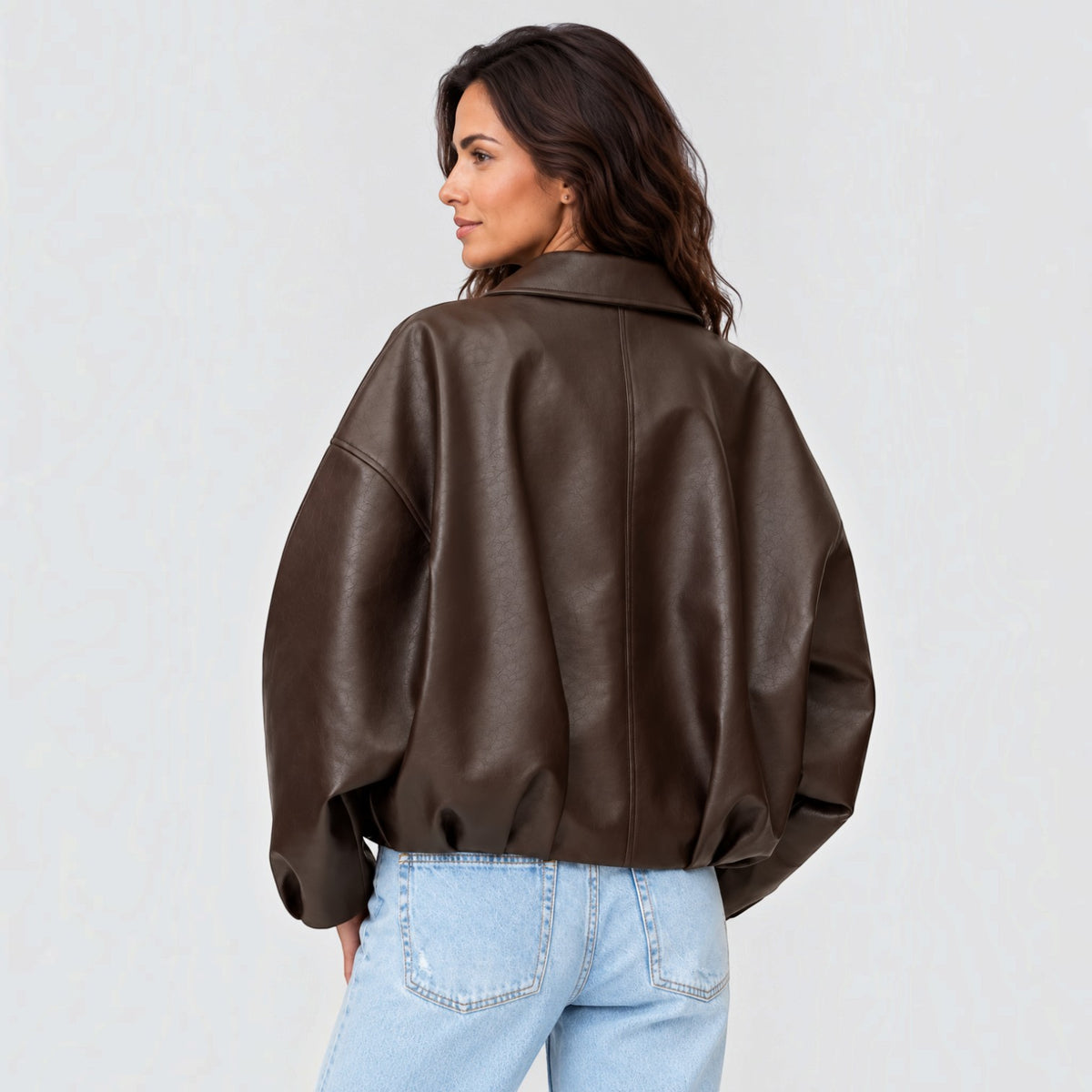 Chaqueta Mujer de Piel Oversize con Cinturón y Mangas Amplias