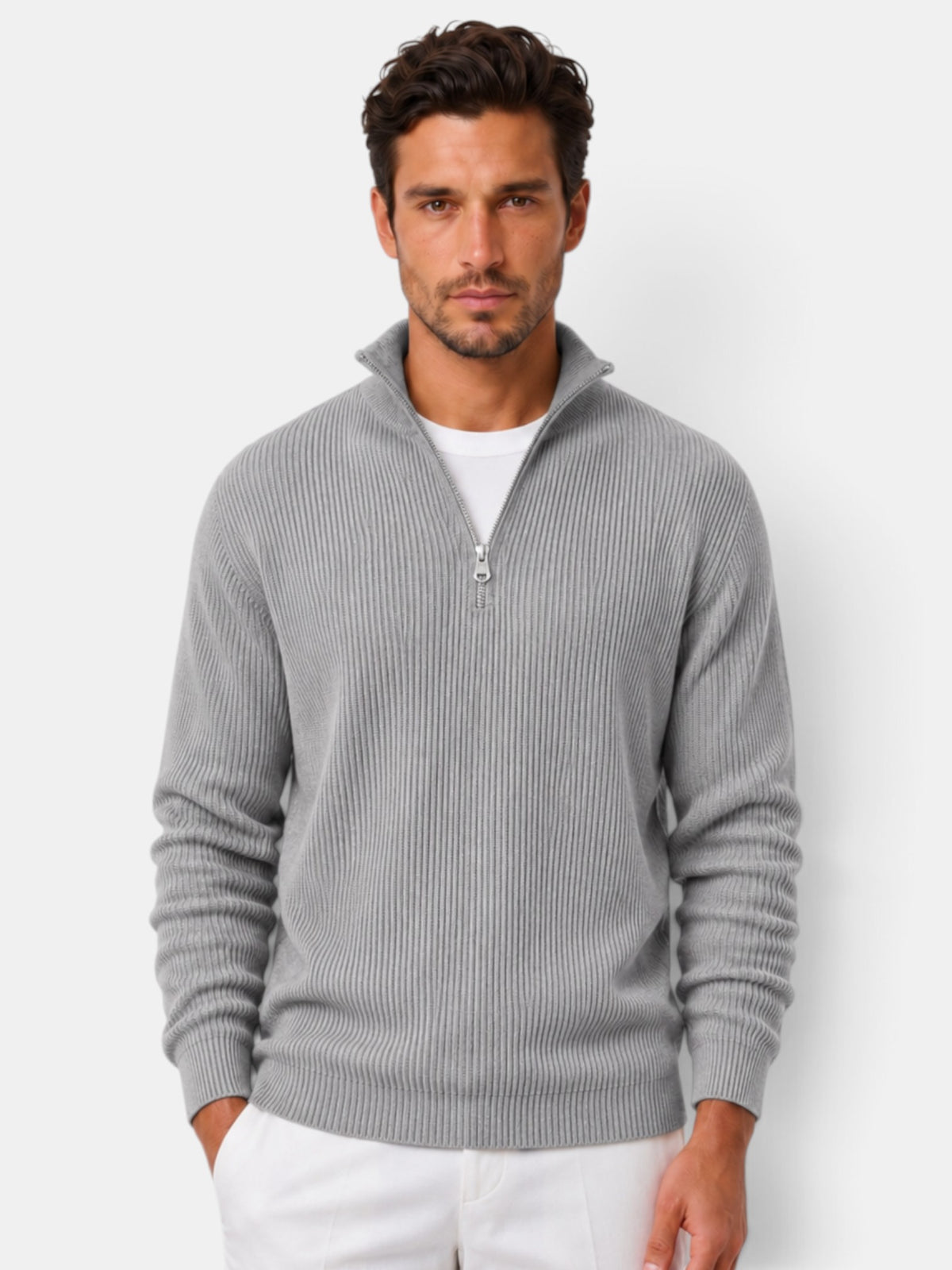 Men's Ribbed Zip-Up Sweater