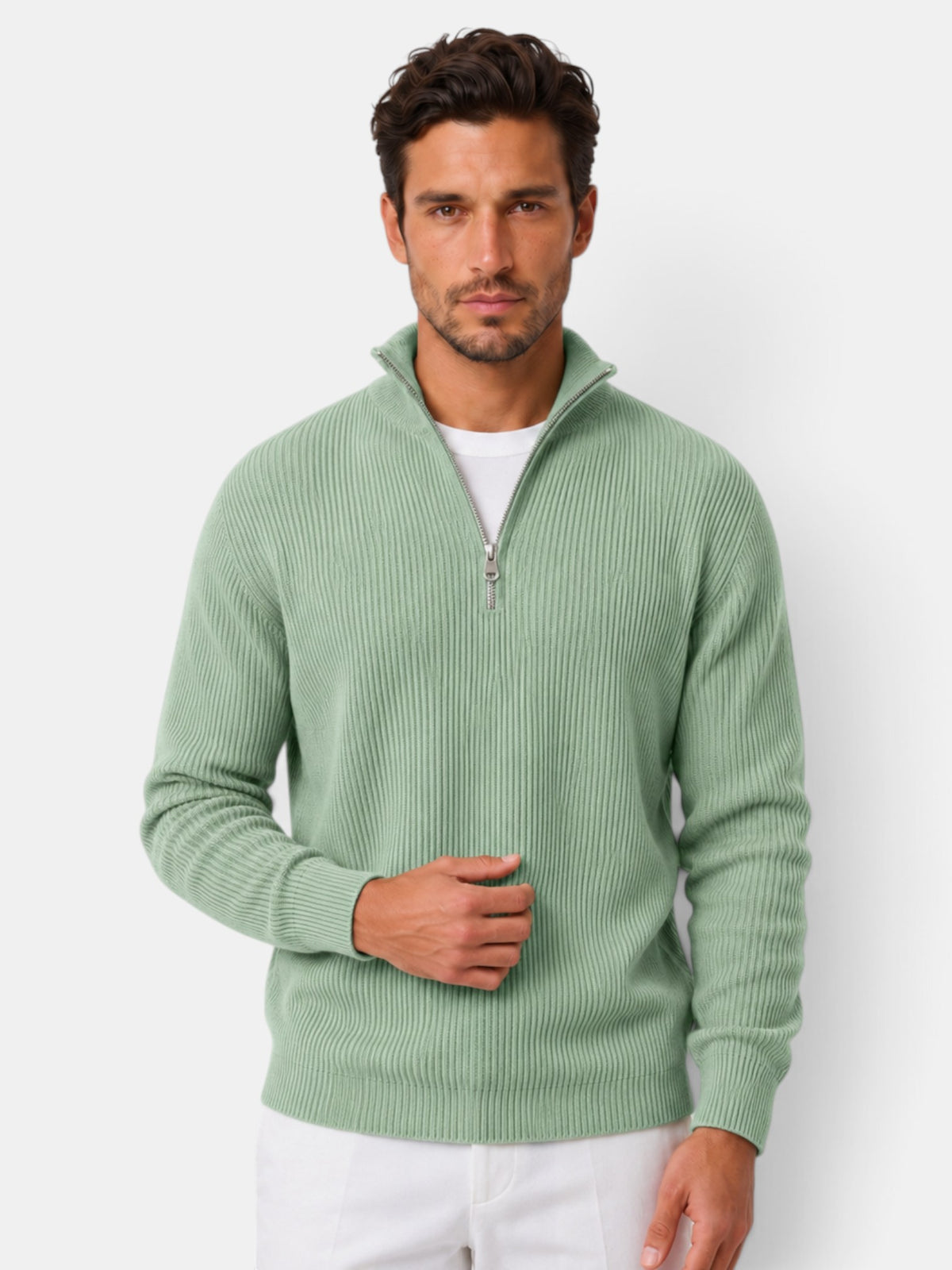 Men's Ribbed Zip-Up Sweater