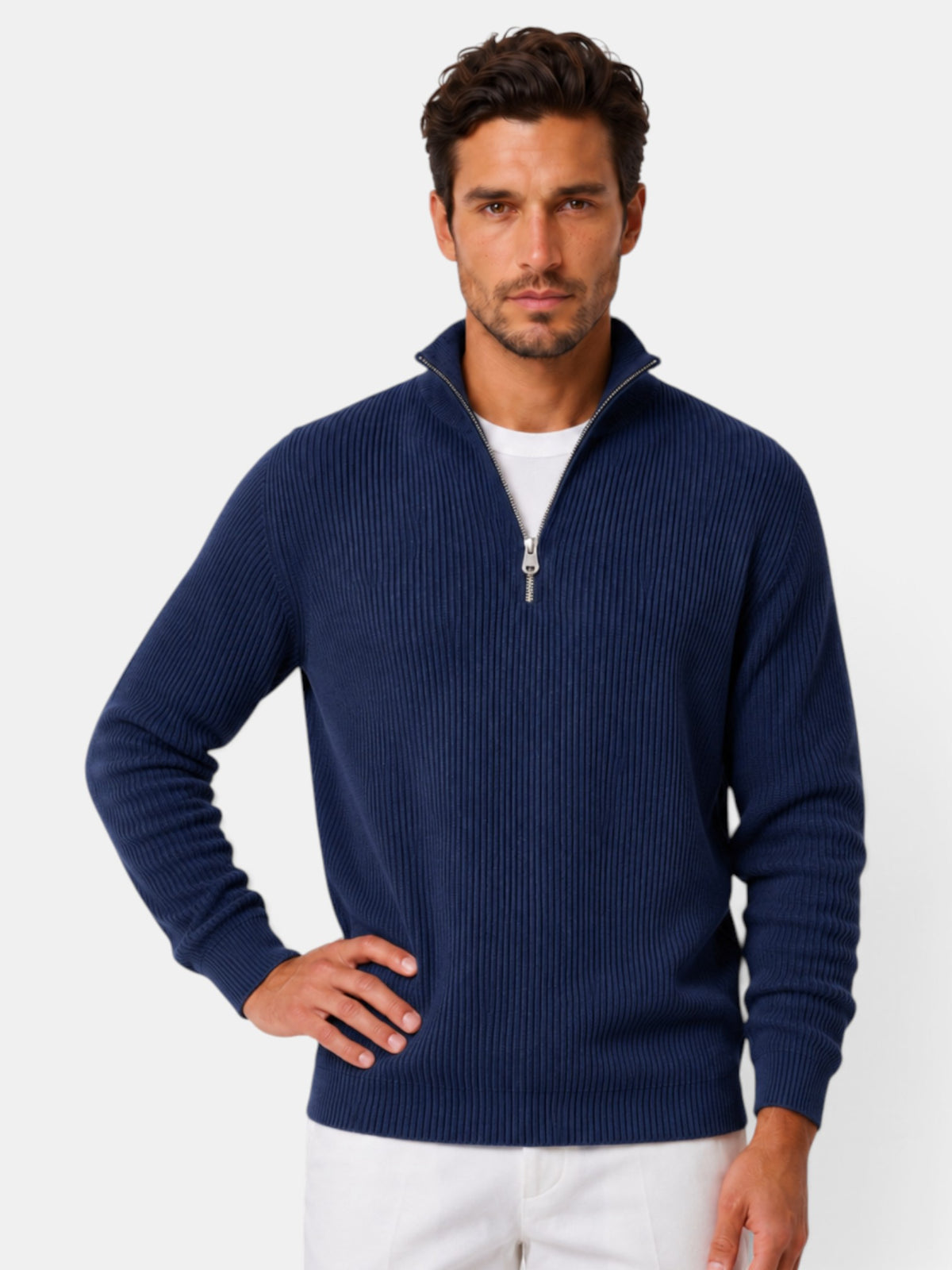 Men's Ribbed Zip-Up Sweater