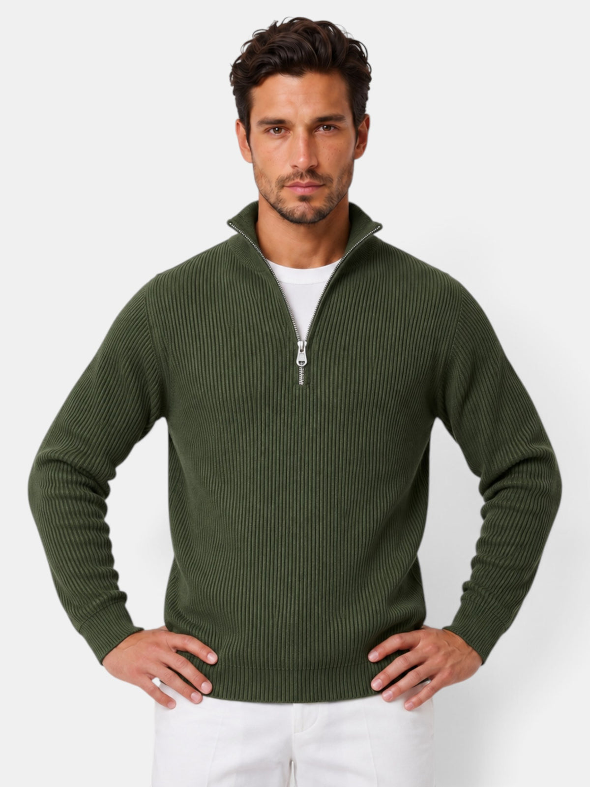 Men's Ribbed Zip-Up Sweater