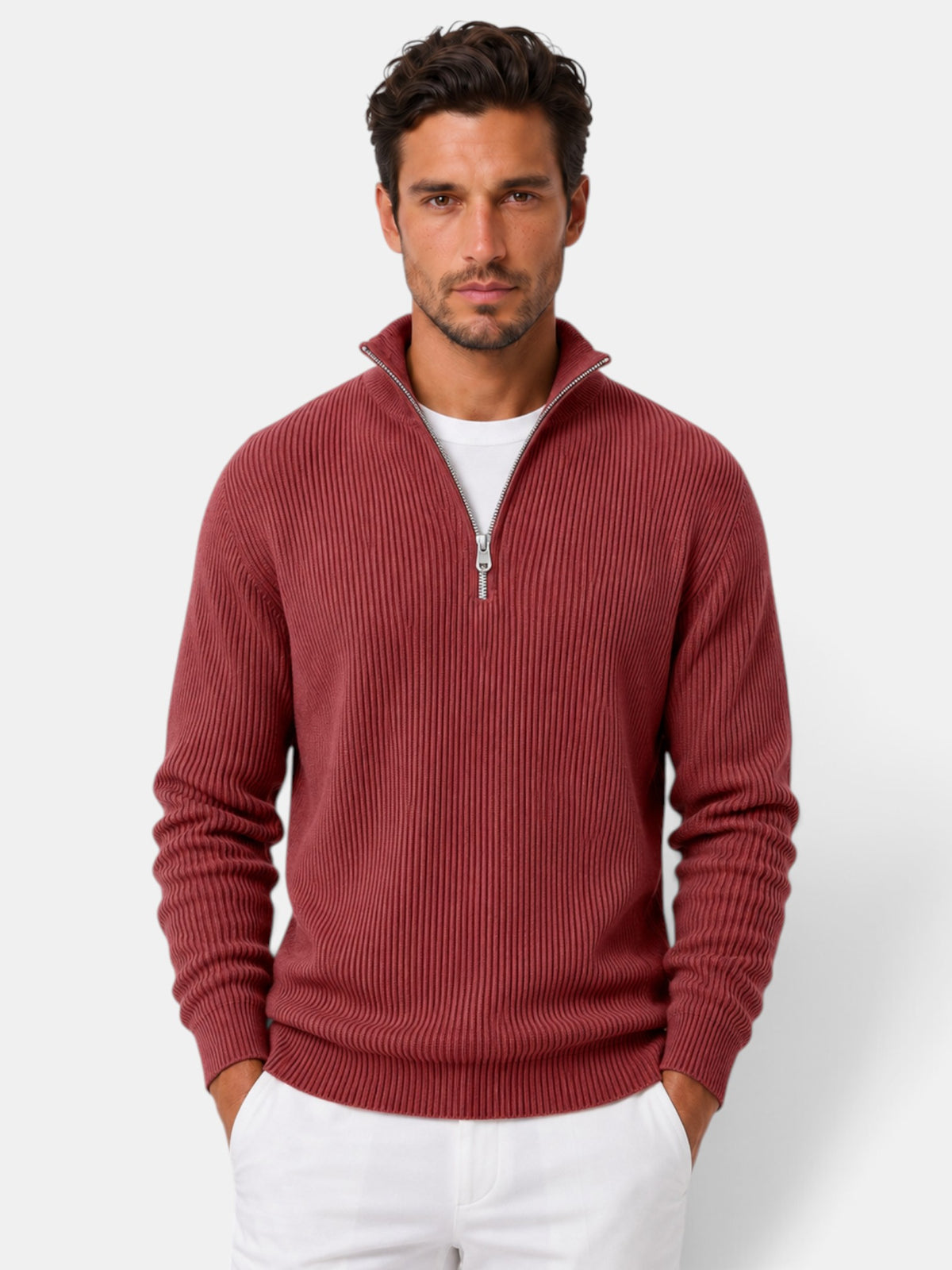 Men's Ribbed Zip-Up Sweater