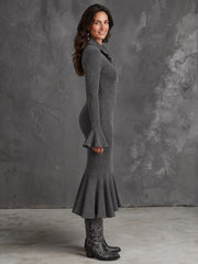Women's Ribbed Knit Midi Dress