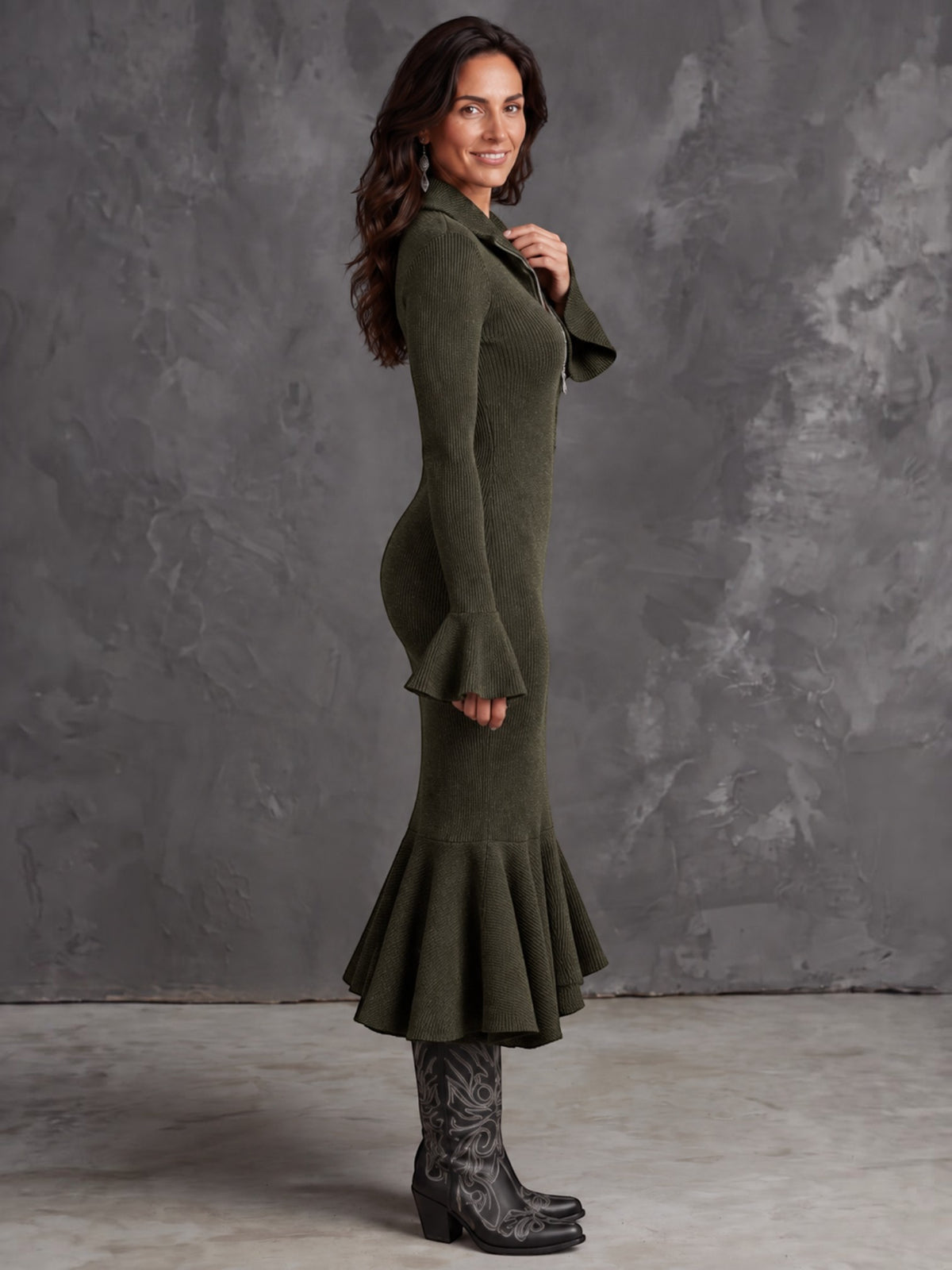 Women's Ribbed Knit Midi Dress