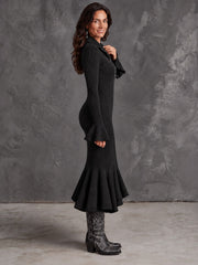 Women's Ribbed Knit Midi Dress