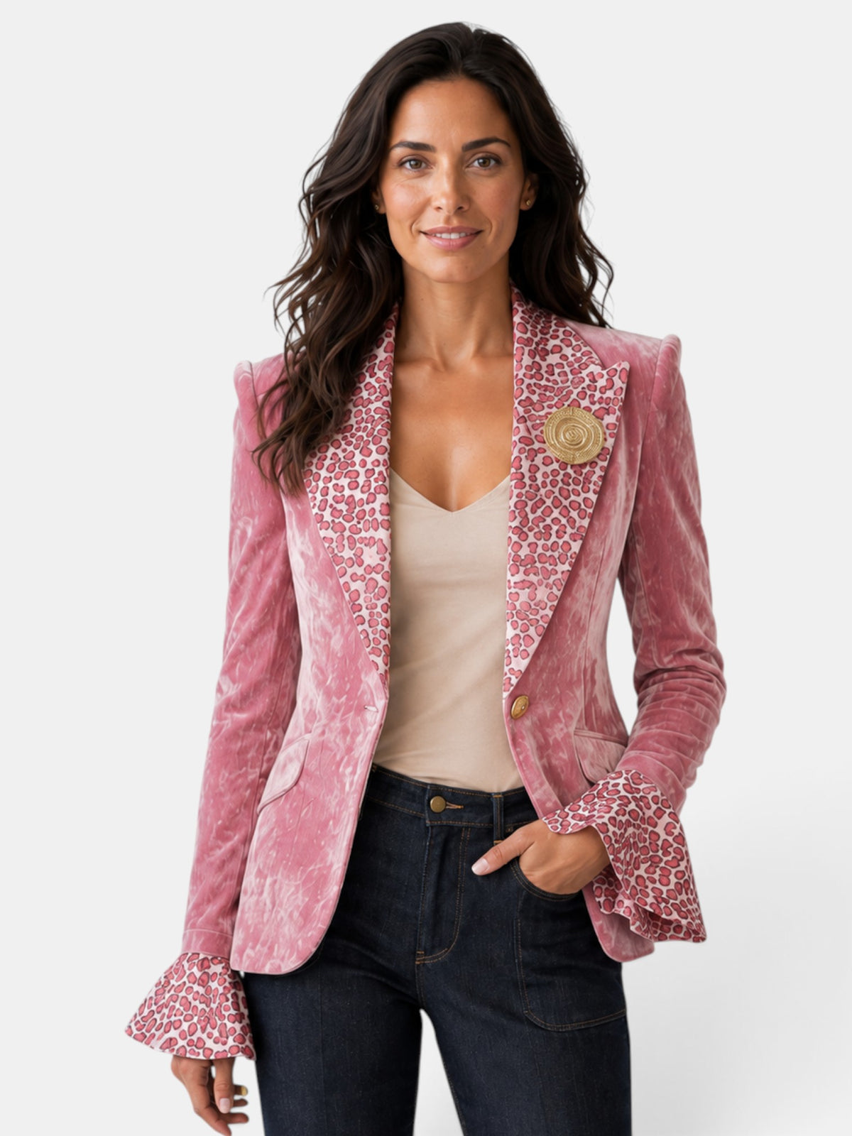 Blazer Mujer Terciopelo Leopardo Elegante