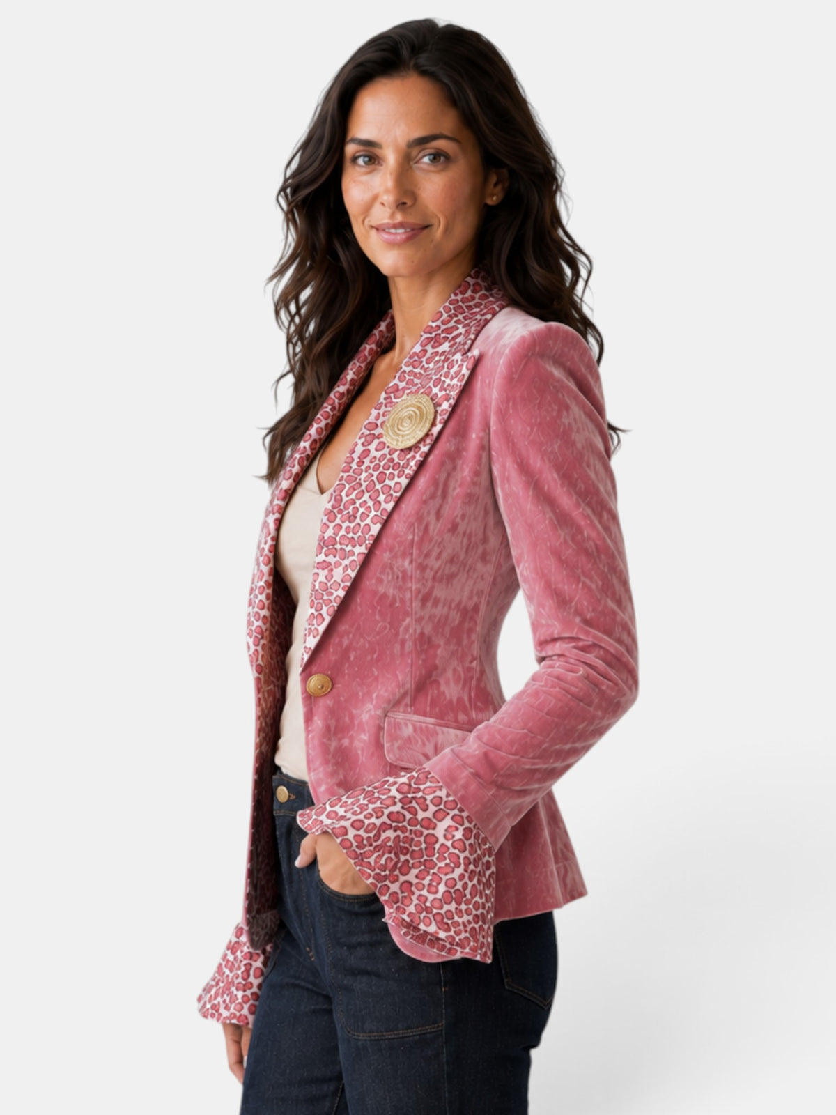 Blazer Mujer Terciopelo Leopardo Elegante
