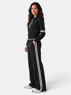 Women's Two-Piece Set - High Neck Top and Wide-Leg Pants