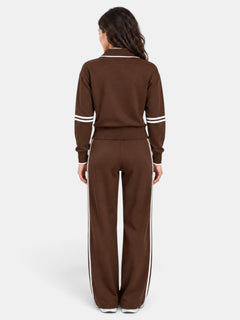 Women's Two-Piece Set - High Neck Top and Wide-Leg Pants