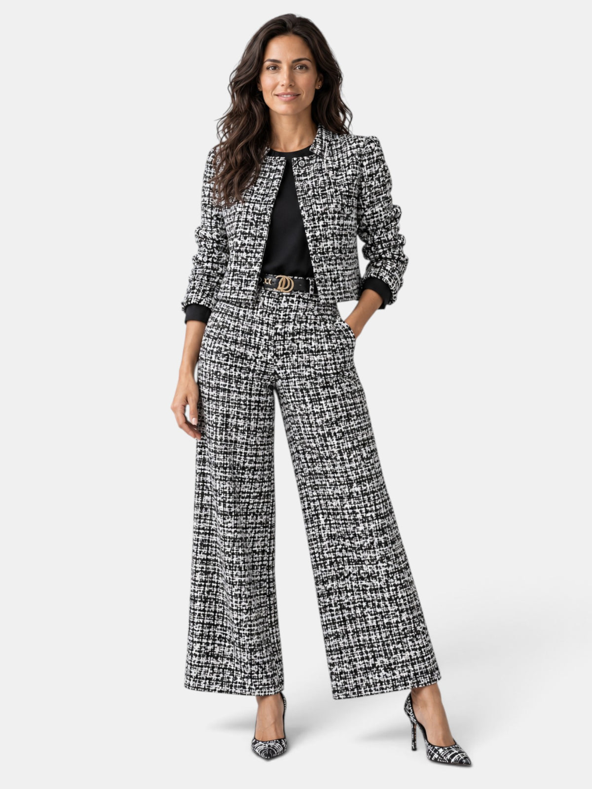 Women's Plaid Wide-Leg Pants Set