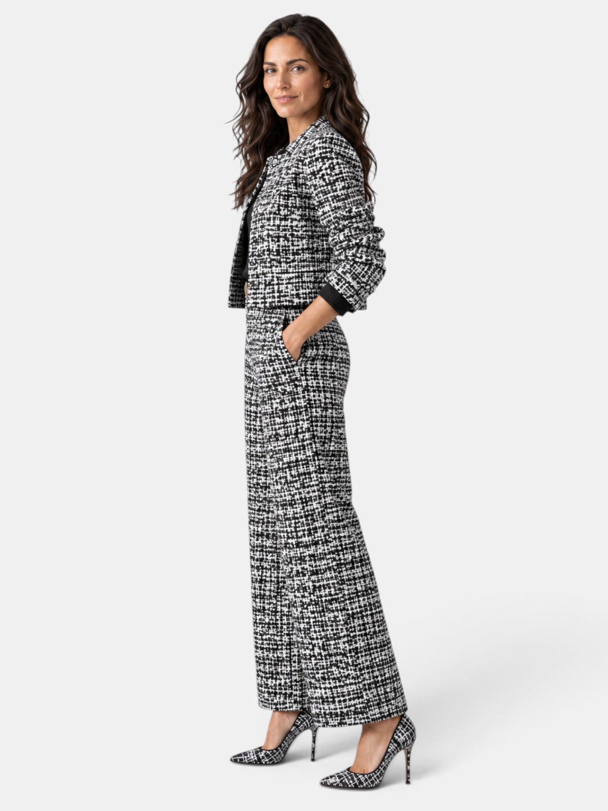 Women's Plaid Wide-Leg Pants Set