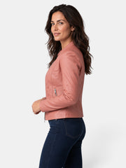 Chaqueta de Piel para Mujer con Cuello Mao y Cremallera
