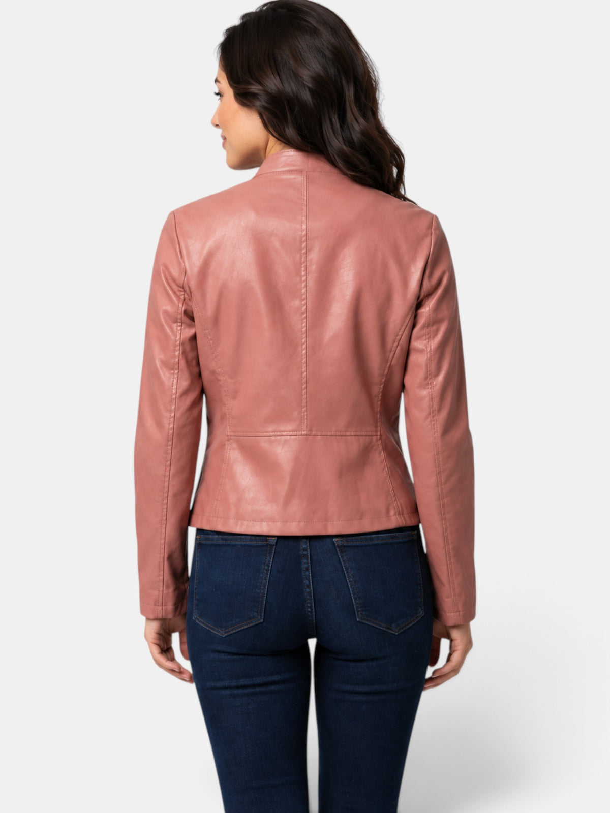 Chaqueta de Piel para Mujer con Cuello Mao y Cremallera