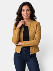 Chaqueta de Piel para Mujer con Cuello Mao y Cremallera