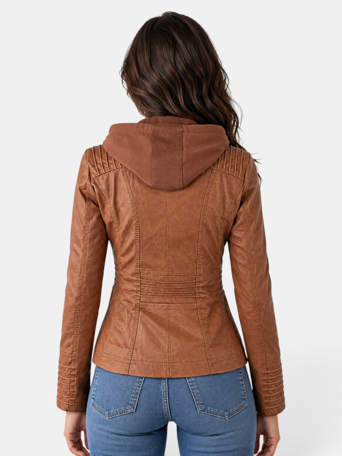 Women's Faux Leather Waterproof Hooded Jacket