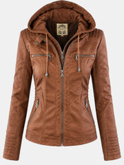 Women's Faux Leather Waterproof Hooded Jacket