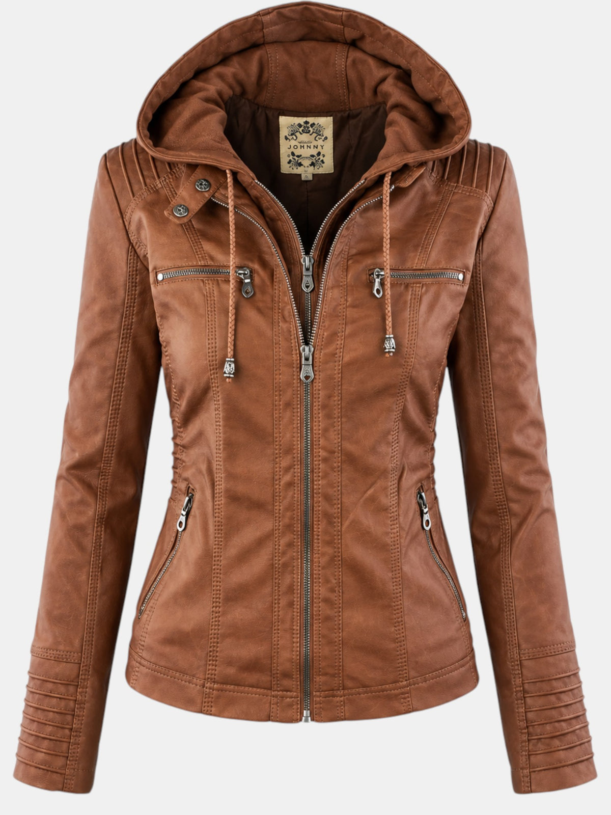 Women's Faux Leather Waterproof Hooded Jacket