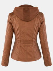 Women's Faux Leather Waterproof Hooded Jacket