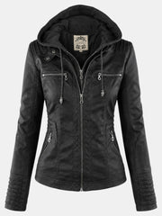 Women's Faux Leather Waterproof Hooded Jacket