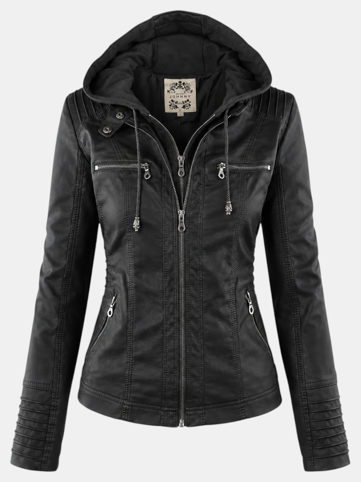 Women's Faux Leather Waterproof Hooded Jacket