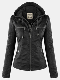 Women's Waterproof Faux Leather Hooded Jacket