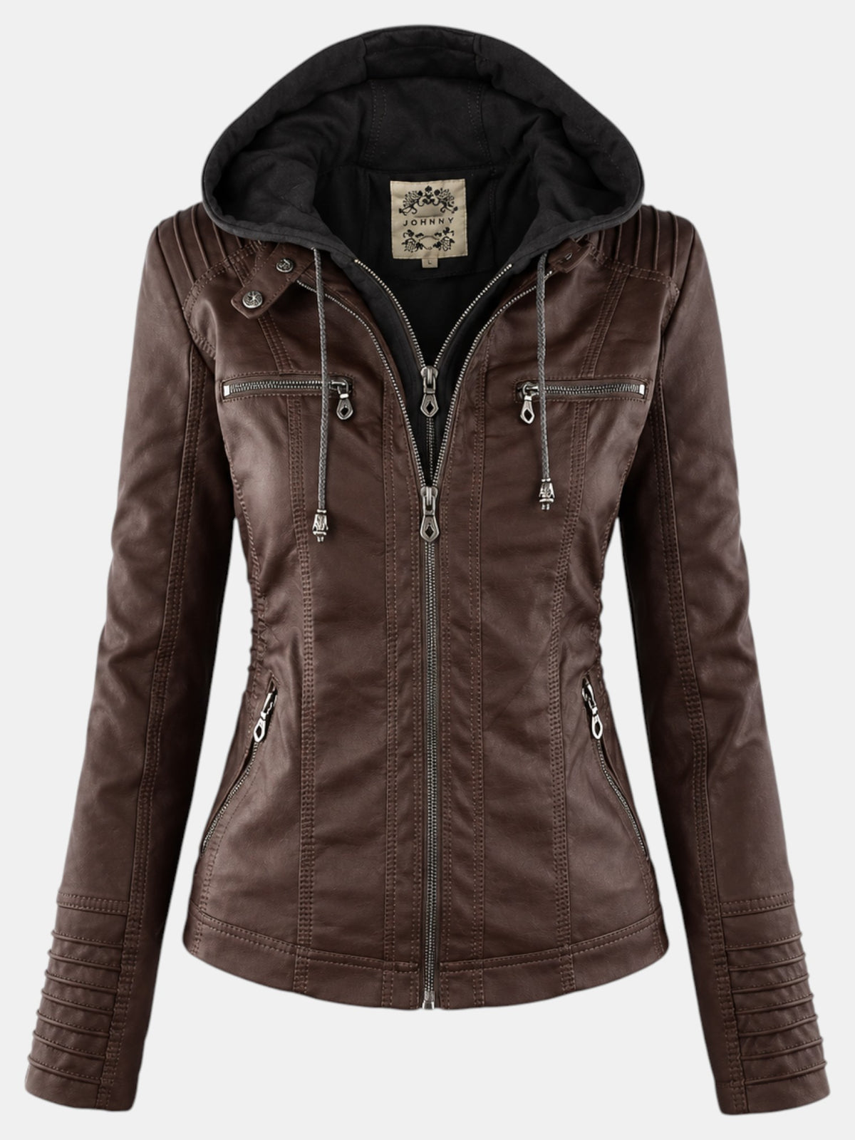 Women's Faux Leather Waterproof Hooded Jacket