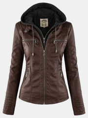 Women's Faux Leather Waterproof Hooded Jacket