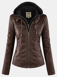 Women's Waterproof Faux Leather Hooded Jacket