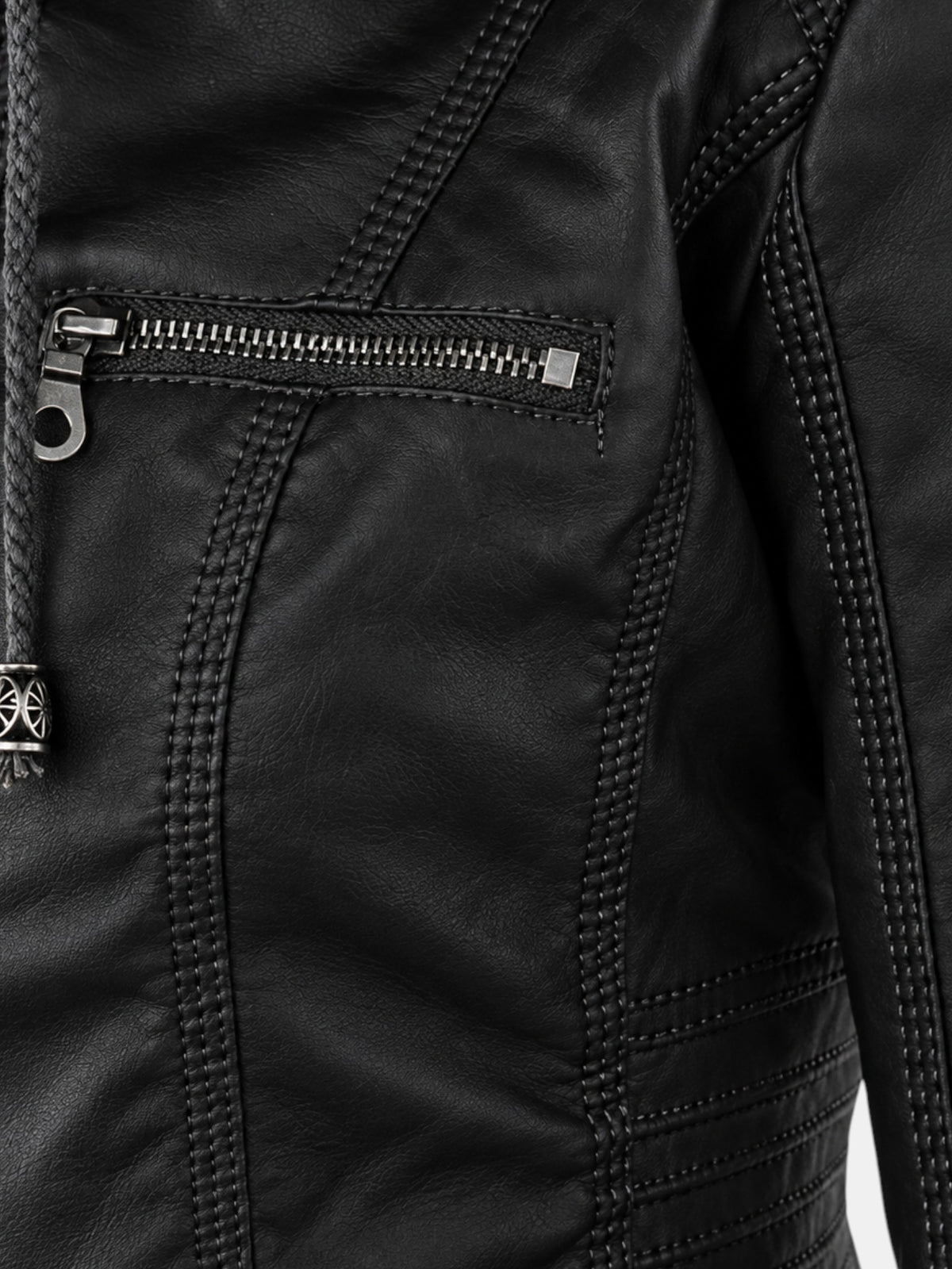 Women's Faux Leather Waterproof Hooded Jacket