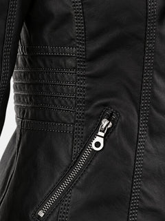 Women's Waterproof Faux Leather Hooded Jacket