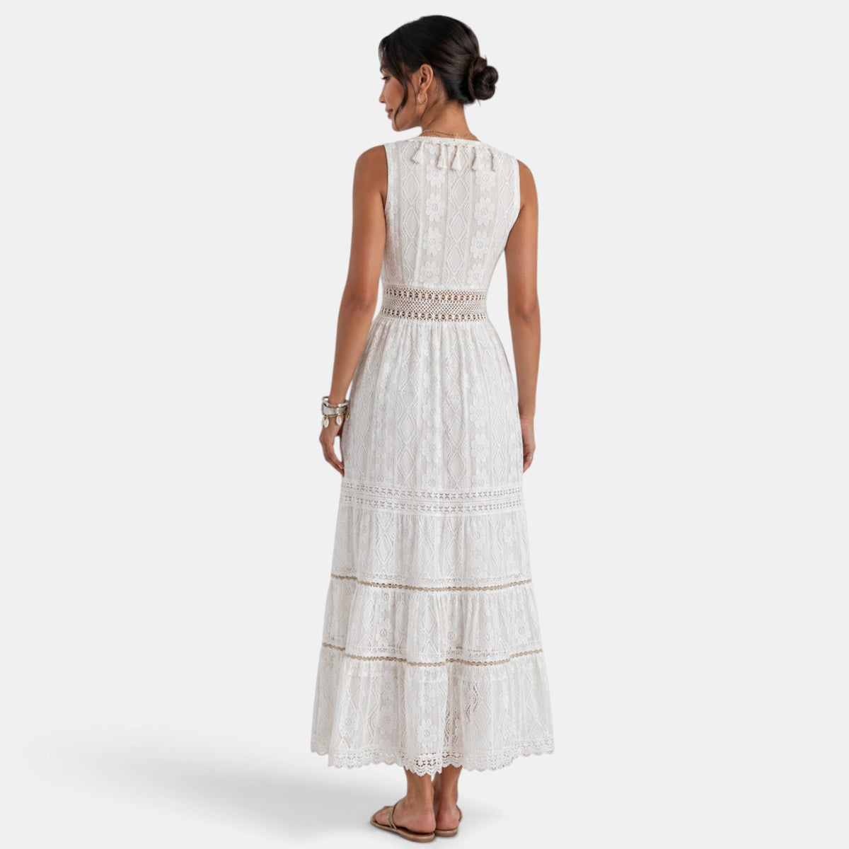 Vestido Maxi Boho Encaje Mujer Cuello V