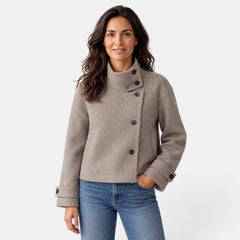 Women's Cropped Wool Blend Jacket - Buckle Collar