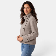 Women's Cropped Wool Blend Jacket - Buckle Collar