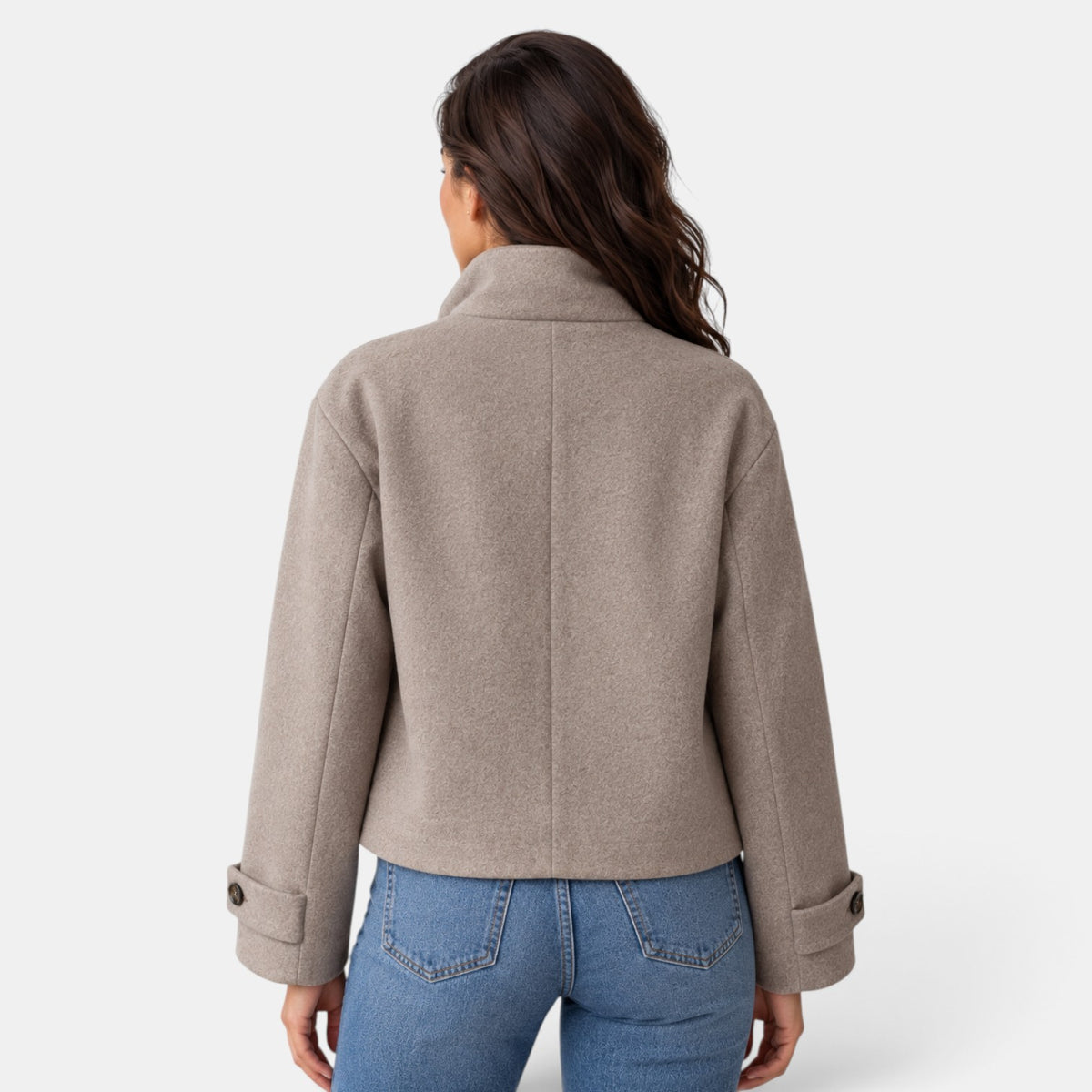Women's Cropped Wool Blend Jacket - Buckle Collar