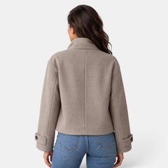 Women's Cropped Wool Blend Jacket - Buckle Collar