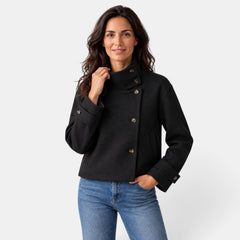 Women's Cropped Wool Blend Jacket - Buckle Collar