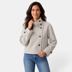 Women's Cropped Wool Blend Jacket - Buckle Collar