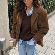 Chaqueta de Piel de Ante Vintage Mujer con Bolsillos