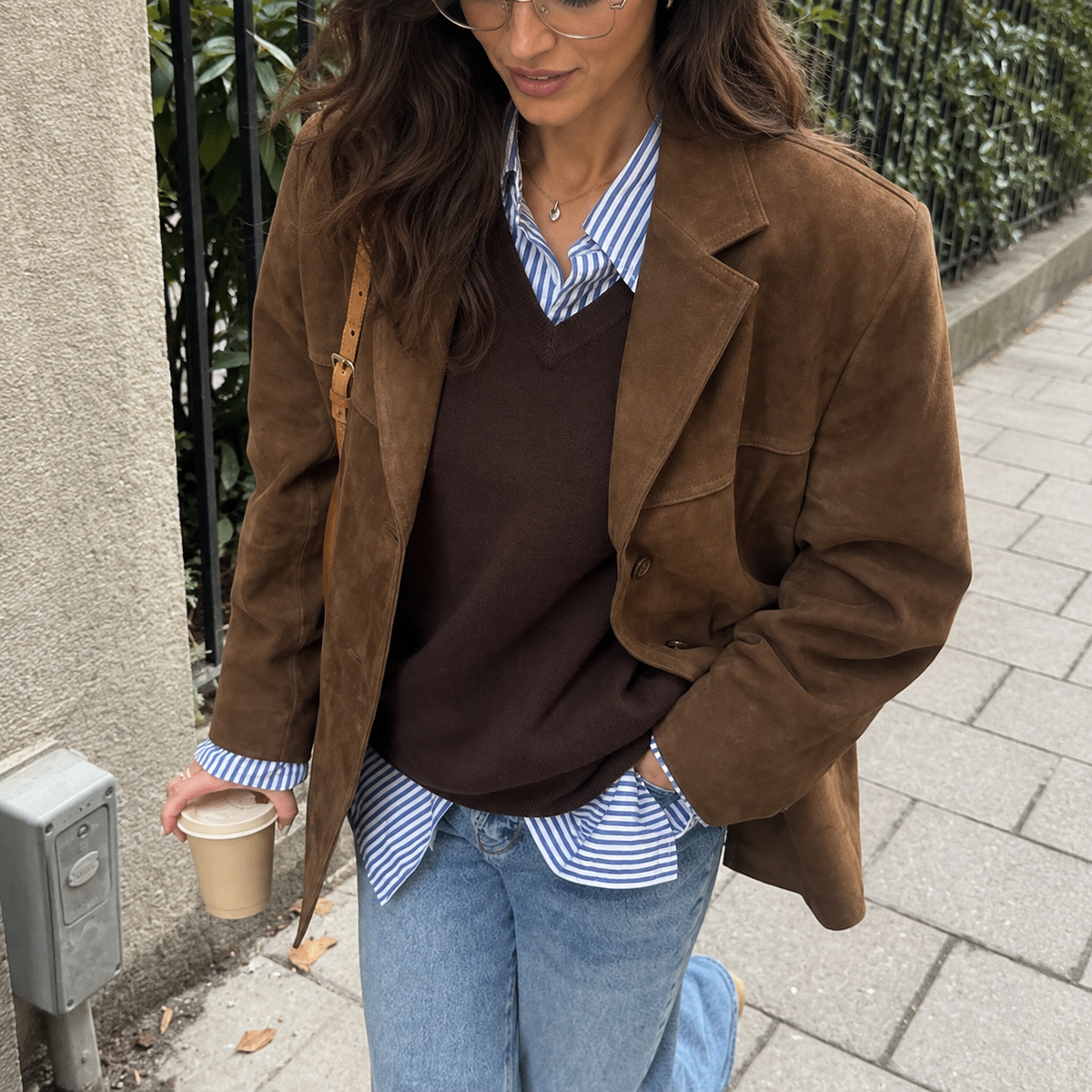 Chaqueta de Piel de Ante Vintage Mujer con Bolsillos