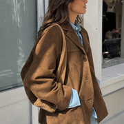 Chaqueta de Piel de Ante Vintage Mujer con Bolsillos