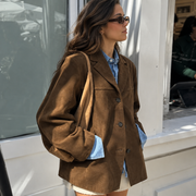 Chaqueta de Piel de Ante Vintage Mujer con Bolsillos