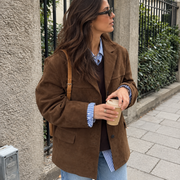 Chaqueta de Piel de Ante Vintage Mujer con Bolsillos