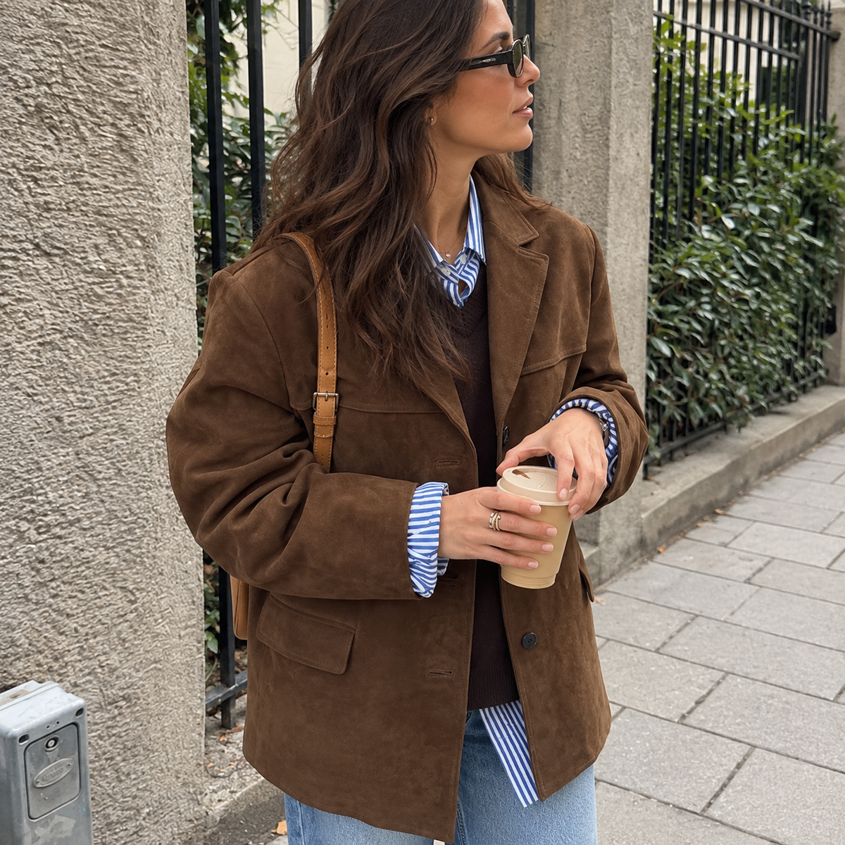 Chaqueta de Piel de Ante Vintage Mujer con Bolsillos