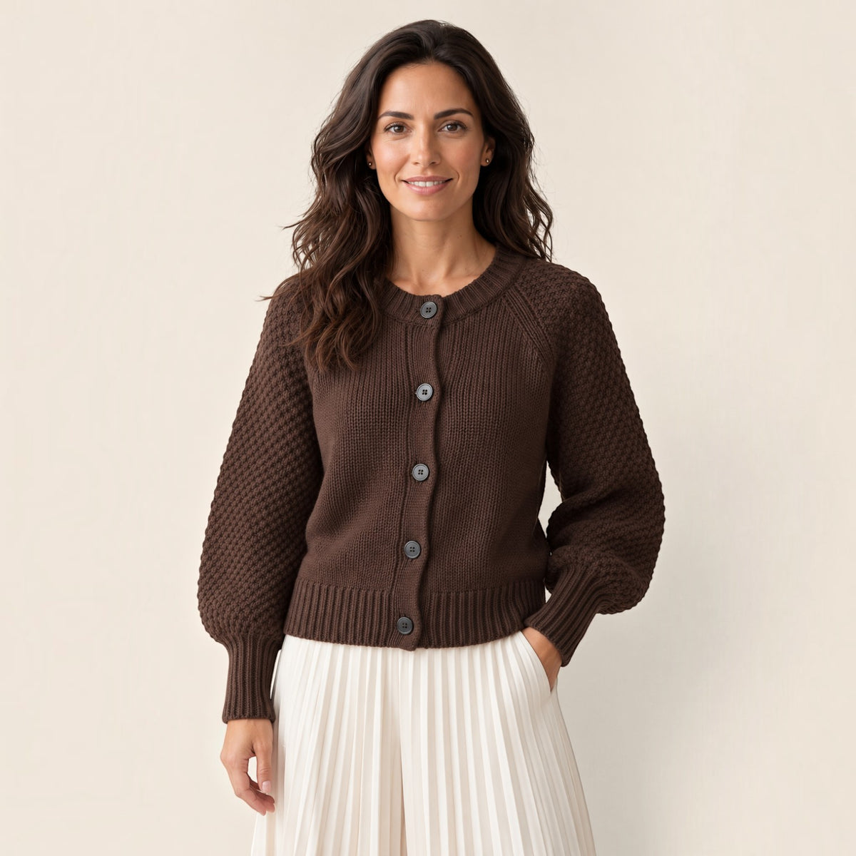 Cárdigan Mujer de Punto Grueso Cuello Redondo