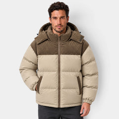 Chaqueta Hombre Acolchada con Capucha y Paneles de Pana